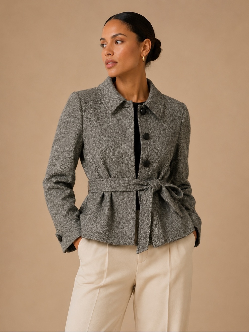 Jones New York Petite Gray Belted Career Jacket 14P
